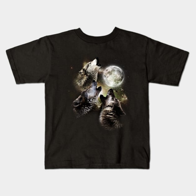 Three Wolf Moon - Alternate Kids T-Shirt by kaliyuga